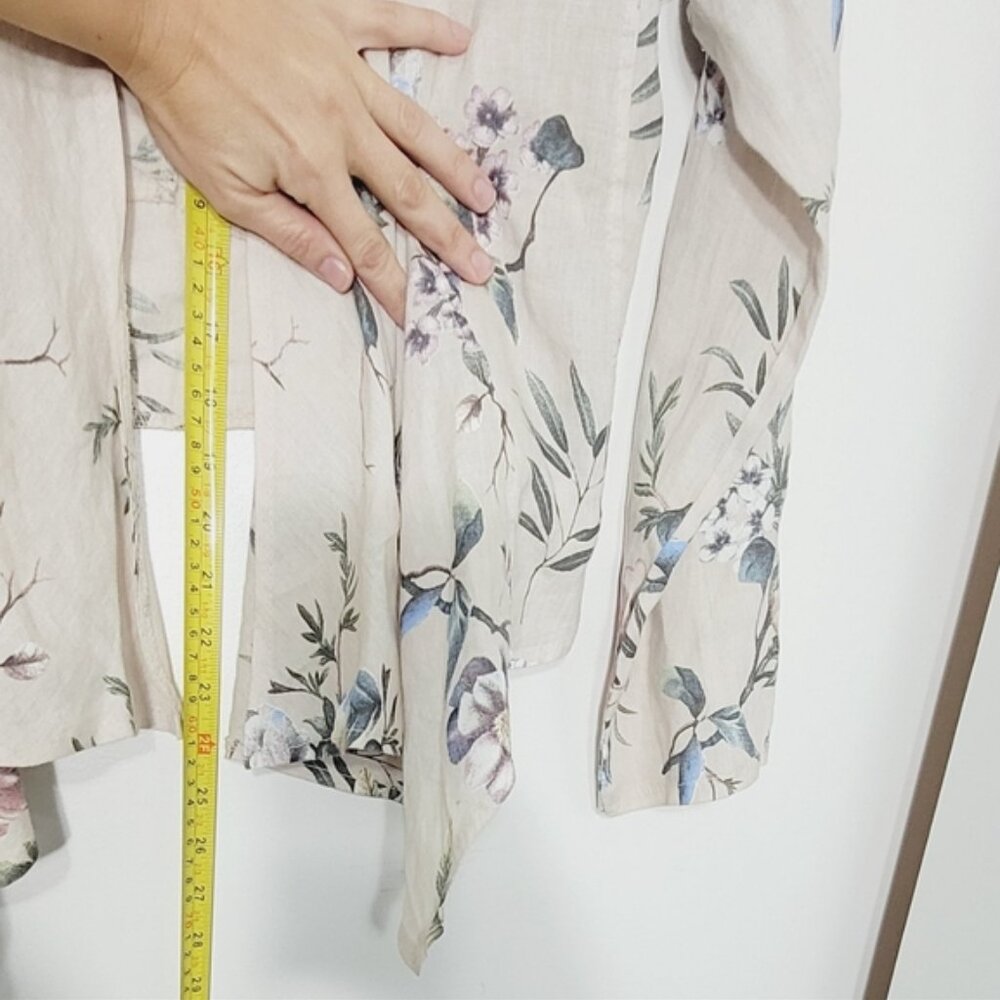 Bellambra Floral 100% Linen Open Cardigan Italy Lightweight Adjustable Sides L - Picture 9 of 10